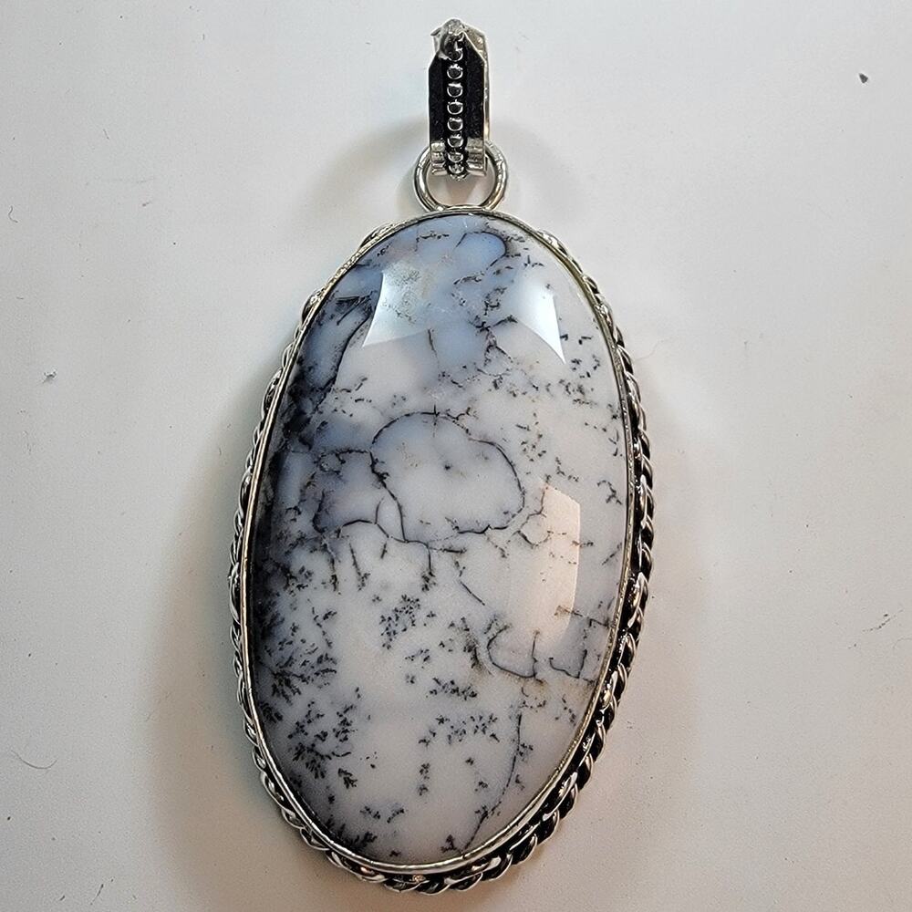 Necklace Pendants Dendritic Opal Handmade Jewelry in Sterling Silver Oval Design